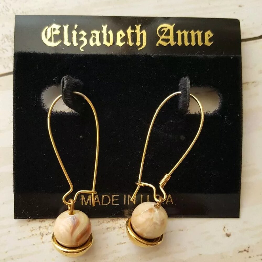 Elizabeth Anne Goldtone pierced earrings with bead and goldtone cap jewelry